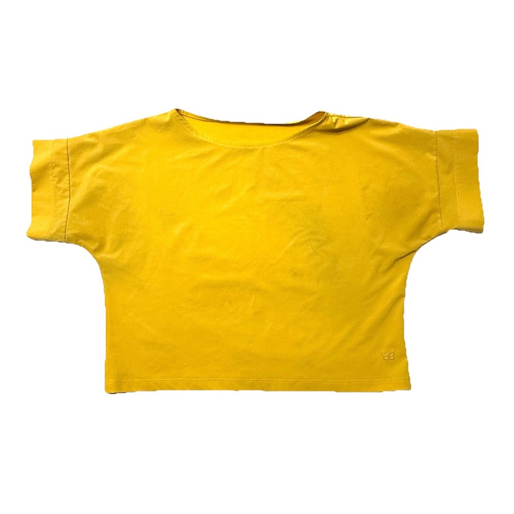 ALBION FIT Short‎ Sleeve Cropped Top Yellow Shirt Boat Athleisure size S FLAWS